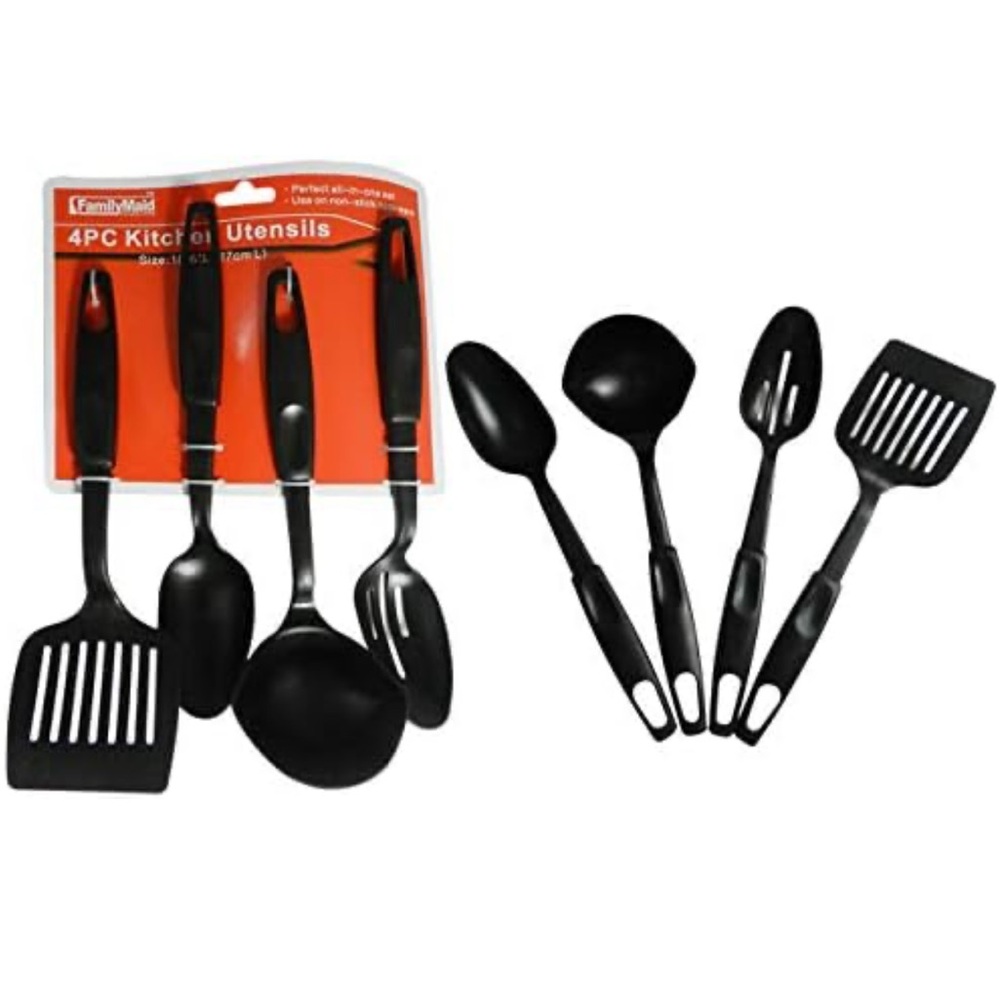 Four Piece Black Cooking Utensil Set for Kitchen Essentials